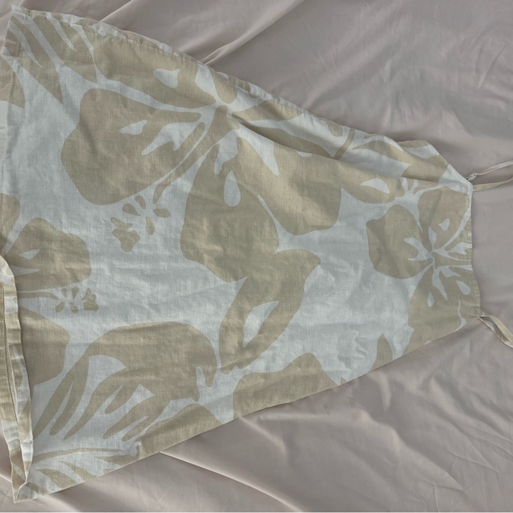 White and beige simple dress with floral size 10 girls
